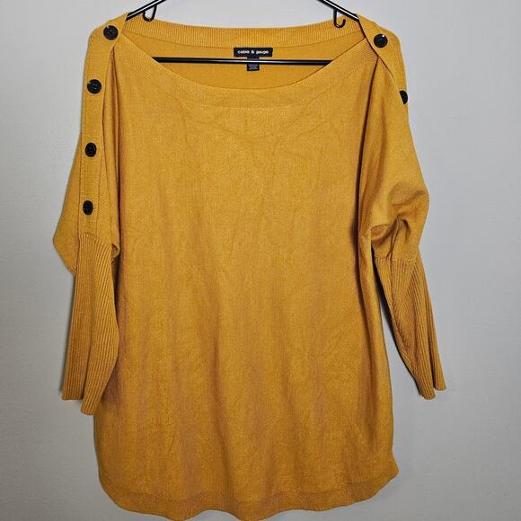 NWOT Cable & Gauge Gold Boatneck Dolman Sweater Button Detail Sz Small - Picture 2 of 11